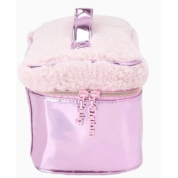 Juicy Couture Pink Rhinestone Sherpa Juicy Logo Train Case Makeup Travel Bag NWT - Picture 3 of 3